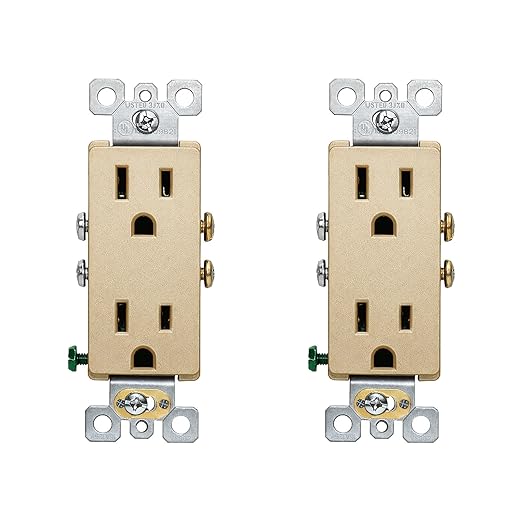 ELEGRP Matte Standard Decorator Electrical Wall Receptacle Outlet, 15A 125V, 2 Pole 3 Wire, Non Tamper Resistant, NEMA 5-15R, Self-Grounding, UL Listed (Champagne Gold, 2 Pack)