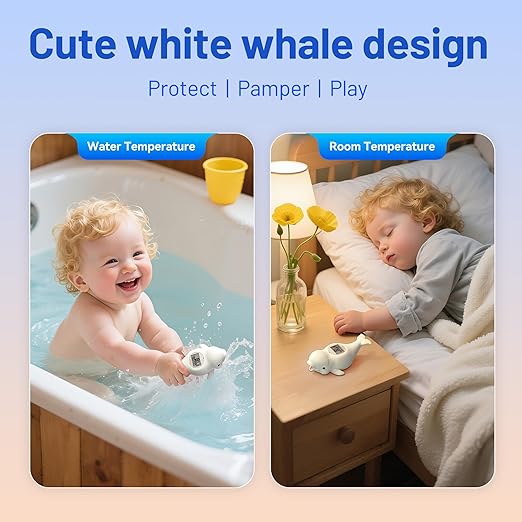 Doli Yearning Baby Bath Thermometer for Newborn & Infant - Floating Digital Water Temperature Monitor with Timer & LCD Display - Safe Bathing Essentials for New Moms