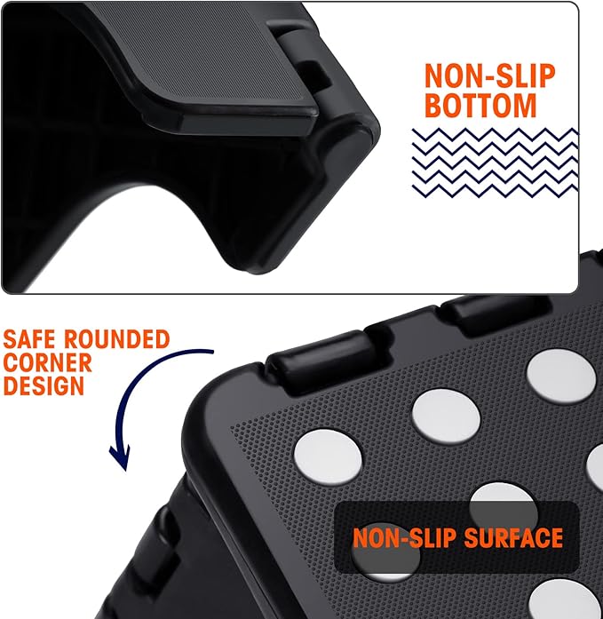 Korpai 16" Folding Step Stool for Adults and Kids Holds Up to 300 lbs,Non-Slip Folding Stools with Portable Handle, Compact Plastic Foldable Step Stool for Bathroom,Bedroom, Kitchen, Black,1PC