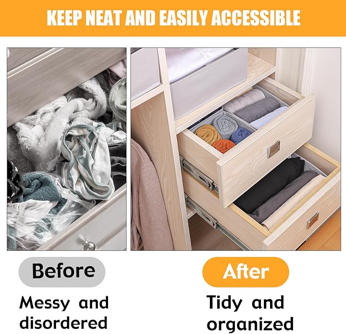 Foldable Dresser Drawer Organizers Clothes, Underwear Organizer Foldable Cloth Storage Box Drawer Divider Organizer Basket Bins for Underwear Socks, Bras, Underwear,3 Pack (Light Grey)