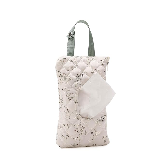 Quilted Baby Wipe Holder Quilted Wipe Pouch Portable Hanging Floral Wet Wipes Bag for Car, Stroller
