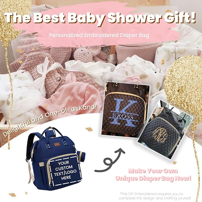 ROSEGIN Diaper Bag Backpack with Changing Pad, Pacifier Case, Baby Bag for Boy Girl Toddler - Large, Stylish, Waterproof Travel Quilted Diaper Bag for Mom - Baby Shower - Navy Blue