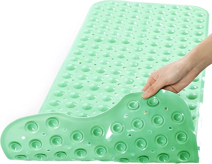 Tree Bud Bathtub Mats for Shower Tub Non-Slip Bath Mat 39 x 16 Inch Extra Long Shower Mat, Bath Tub Mat for Bathroom with Machine Washable, BPA Free for Kids (Pea Green)