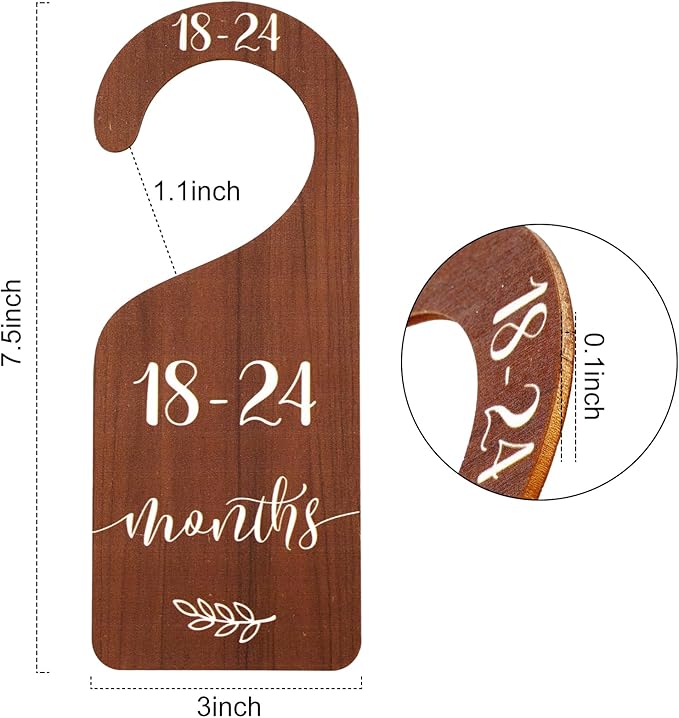 Whaline 7Pcs Wooden Baby Closet Size Dividers with Pink Velvet Bag Newborn to 24 Month Thicken Infant Wardrobe Organizers Home Nursery Hanger Decor for Baby Shower Party Gift Supplies
