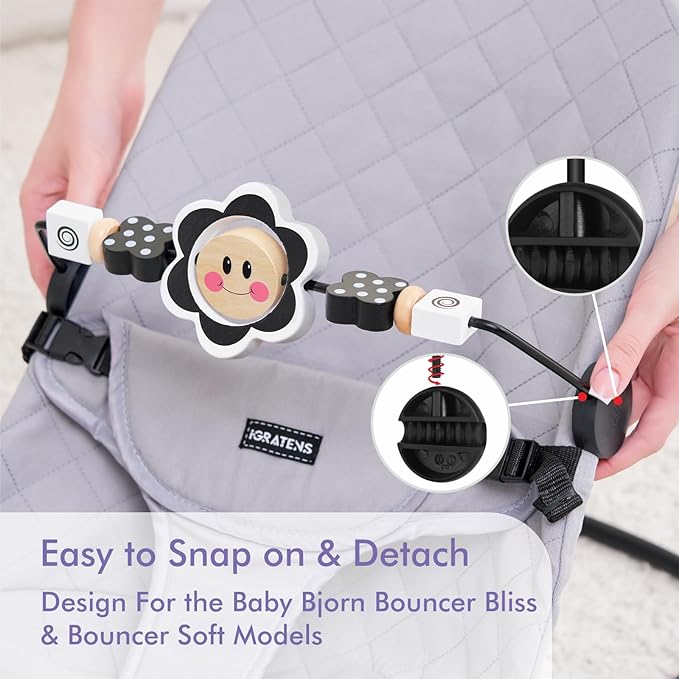 Baby Bjorn Bouncer Toy Bar, Toy for Baby Bouncer Soft & Bliss, Easy to Attach and Remove, Child-Friendly Materials, Exciting Design for Curious Babies, Black and White Flowers