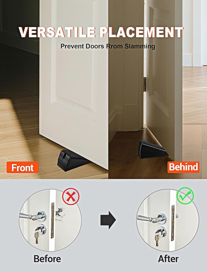 2-Pack Strongest Large Door Stoppers - Spring Heavy Duty Door Stop Wedge, 3 in Tall Door Stoppers for Bottom of Doors, Adjustable Rubber Metal Doorstop Strong Grip Suits Carpet,Tile,School,Commercial