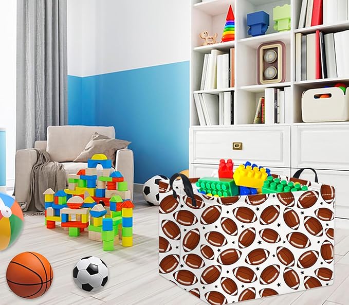 TIBAOLOVER Rectangular Football Basket Kids Baby Storage Basket Cute Kids Toy Storage Bin Organizer Shelf Book Sports Footballl Room Decor(Football)