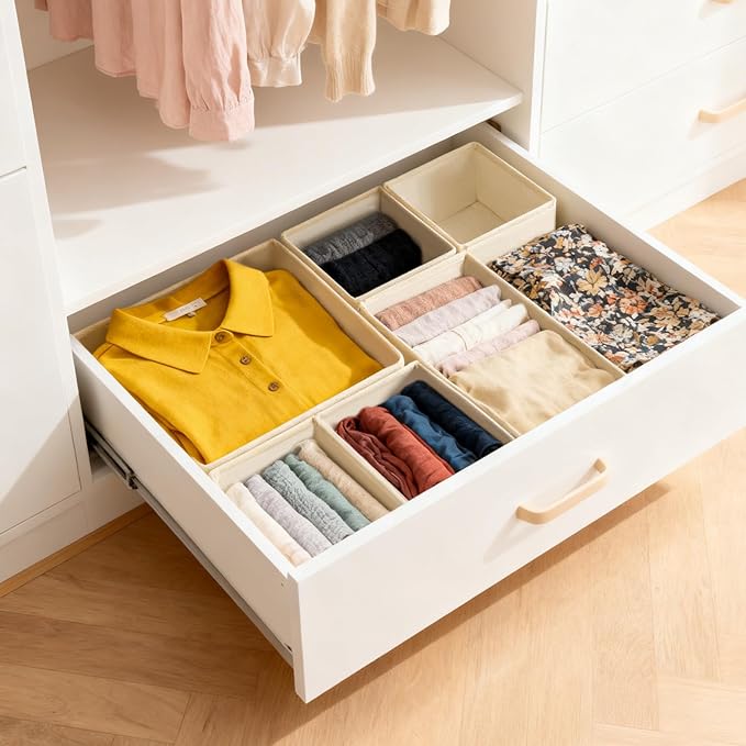 12 Pack Drawer Organizer Clothes Set,Foldable Fabric Closet Dresser Storage Dividers,Closet Organizer and Storage for Nursery,Underwear,Bra,Sock,Tie,Beige