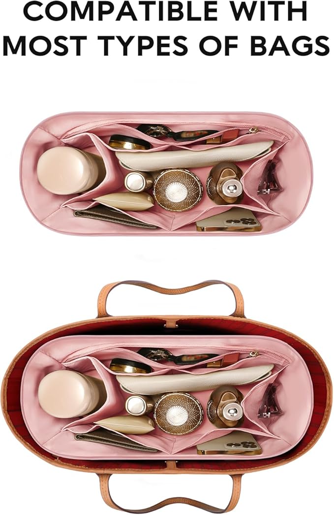 GIVLEFLY Tote Organizer Insert with Multiple Pockets,Purse Dividers for Inside Bag with Handle Lightweight Purse Liner with Cup Holder Fit for Saint Louis Large, Neverful and More (Extra Large,Pink)