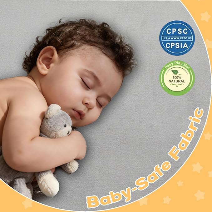 Baby Play Mat for Floor,1.3" Thick Elasti-Foam Playpen Mat for Tummy Time, Easy Care with Non-Slip Cushioned for Infant,Kids and Toddler Crawling