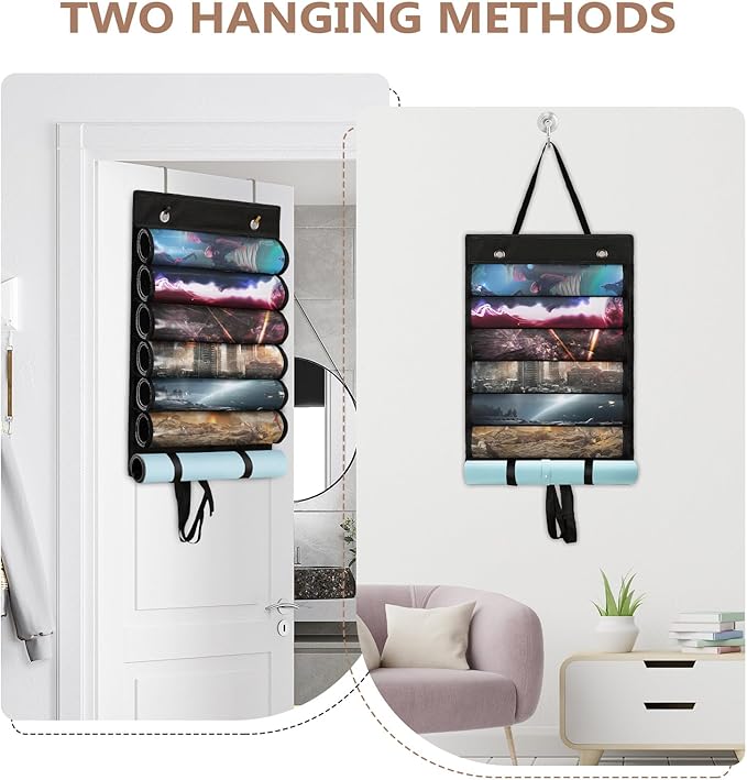 Playmats Tube Storage Bag for 6+1 Game Mats – Portable Playmats Case with Transparent PVC Slots，Hanging Playmats Holder with 2 Hooks