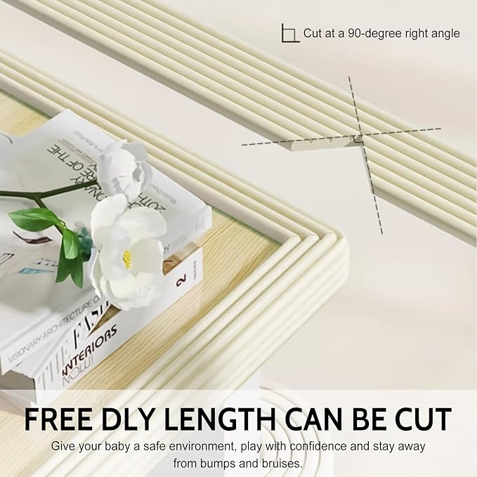 Baby Proofing Corner Guards, 6.5FT Soft Foam Edge Protectors for Furniture - Adhesive Table Bumper Strips & Fireplace Padding for Sharp Corners, Easy Install (Rice White)