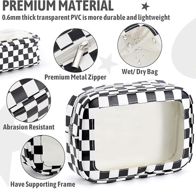 5PCS Diaper Bag Organizer Pouch Set, TSA Approved Toiletry Bag，Clear Waterproof TPU Makeup Bag Set Travel Organizer Bags for Women and Kids