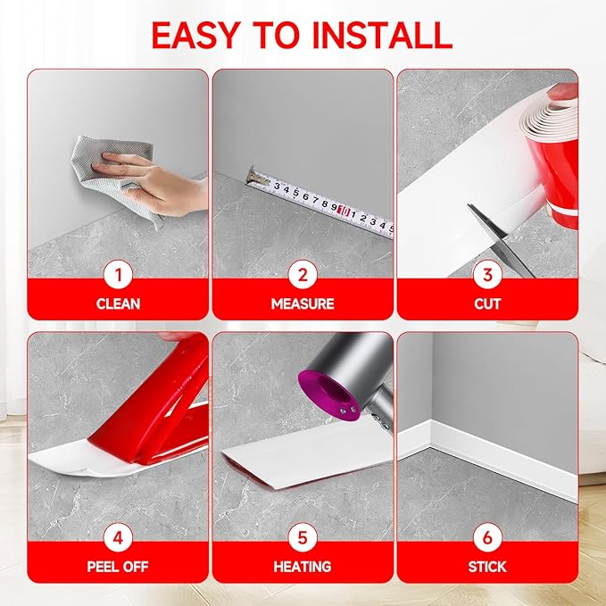 Flexible Baseboard Molding Trim 3 Inch(W) x 20 Feet(L) Self Adhesive Vinyl Wall Base Peel and Stick Cove Base,Rubber Wall Base. (White)