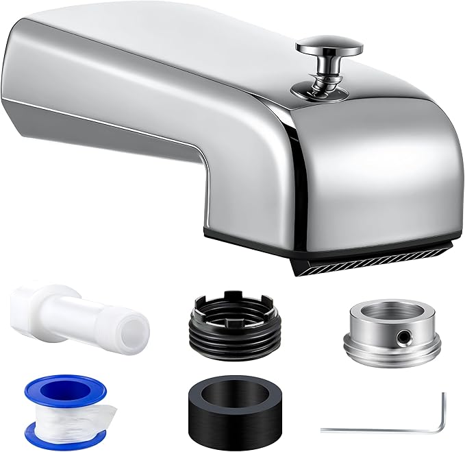 Dreyoo Tub Spout (Universal Fits 1/2" Copper Pipe, 1/2" IPS and 3/4" IPS), Bathroom Bathtub Faucet with Adapters and Hex Wrench(Chrome,Waterfall Spout)