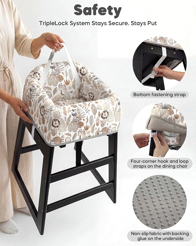 Mamatepe Reusable Baby High Chair Cover with Strap Pads & 2-Point Harness, Waterproof Portable Seat Cover for Restaurant Travel Home, Brown