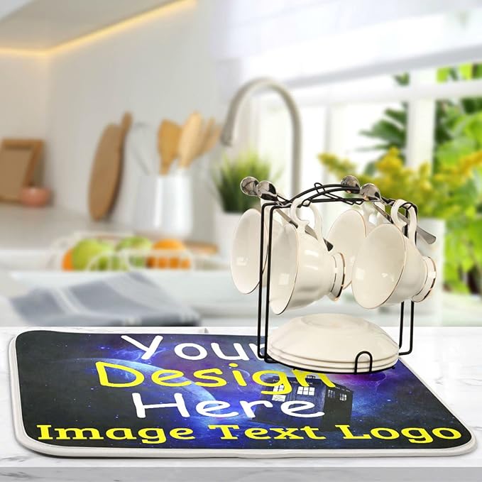 Starry Personalized Dish Drying Mat for Kitchen Counter, Custom Drying Pad with Image Logo Text, Drainer Mats for Countertop for Travel Festivals Family Memories, Small 16" x 18"