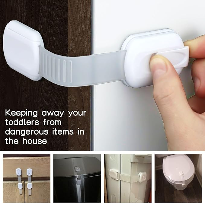 Premium Child Safety Locks – Adjustable, No-Drill & Easy-Install Home Safety Kit – Cabinet & Drawer Locks (6-Pack) (Child Safety Straps)