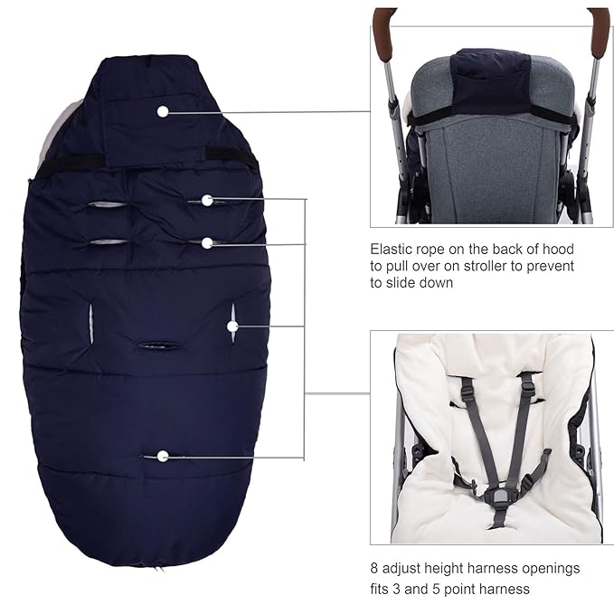 Universal Stroller Footmuff with Adjustable Zips, Soft Hood, Waterproof Warm Baby Stroller Bunting Bag