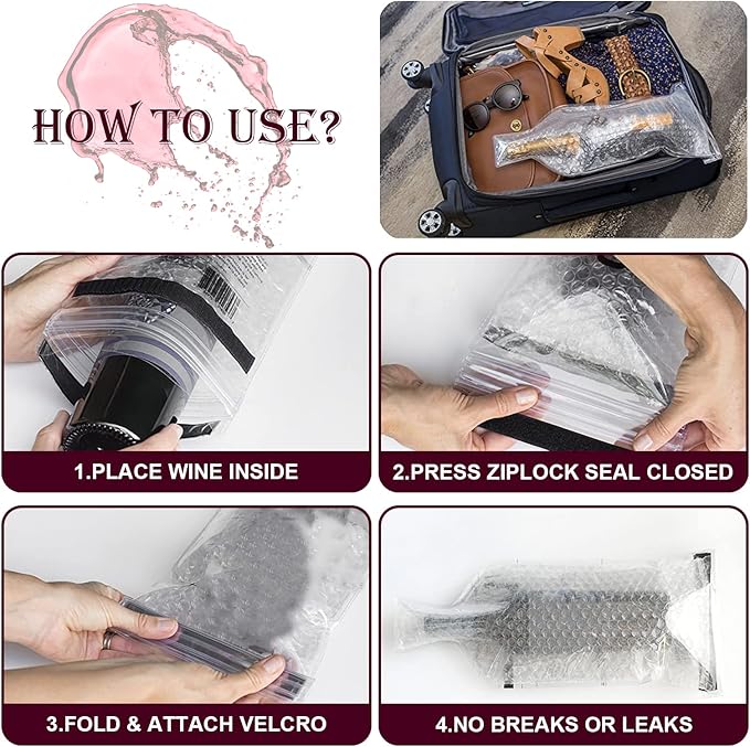 alitade Reusable Wine Bag - 10Packs Wine Bottle Travel Protector for Travel Glass Bottle Bags,Double Layer Bubble Cushioning Wrap Suit for Airplane Car Cruise Protection Luggage Leak-proof