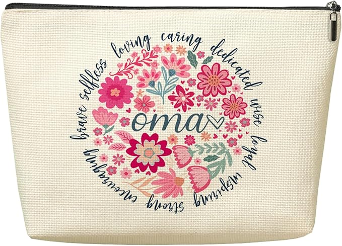 Decohim Oma Grandma Gifts Makeup Bag, Grandma Birthday Gifts, Funny Christmas Retirement Mothers Day Gift for Women Oma Grammy Cosmetic Bags,Abstract Floral Zipper Pouch Travel Toiletry Bag Organizer