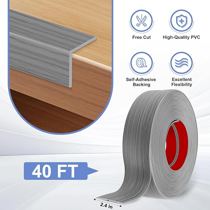 Wall Corner Protector Moulding Trim Peel and Stick Wall Corner Guards Trim Flexible Self Adhesive Edge Protector Moulding, 2.4 in x40 Ft, Light Gray Wood