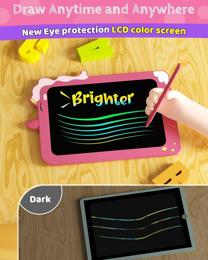 TEKFUN Toddler Boy Toys, 2 Pack LCD Writing Tablet for Kids, Doodle Board Dinosaur Toys, Travel Essentials Toys for 3 4 5 6 Year Old Boys Girls, Easter Birthday Christmas Gifts (8.5inch Green&Pink)