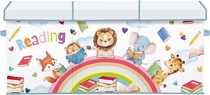 decalsweet Kids Toy Box Storage Chest Collapsible Storage Bin with Lids Handles for Boys Girls Toddler, Large Kids Toy Organizer Box for Kidsroom Bedroom Playroom Nursery,37.7"x12.5"x15.7"