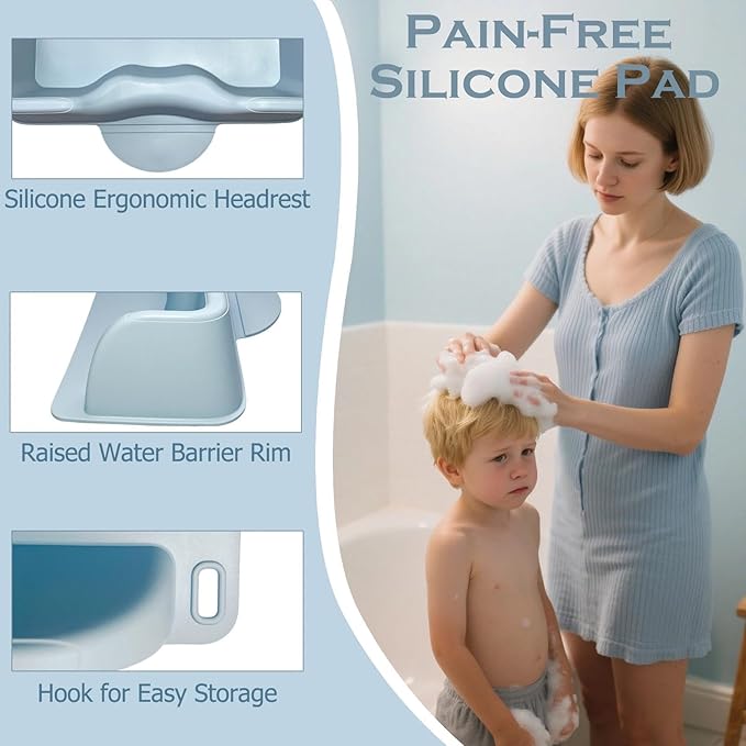nestery Silicone Portable Shampoo Bowl, Hair Washing Station for Kids and Elderly with Rinse Cup & Scalp Massager, Hair Washing Basin for Sink or Bathtub at Home with Neck Support