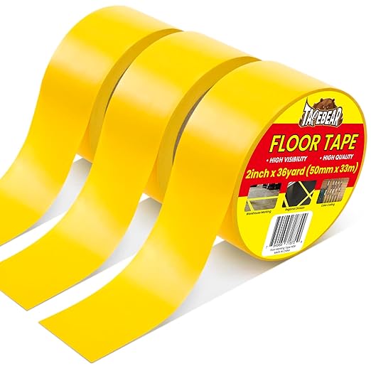 TAPEBEAR Floor Tape Yellow Vinyl Tape 2" x 36yds, Floor Caution Marking Dance Splicing Tape Safety Warning Stripe Abrasion-Proof Waterproof for Gym, Warehouse, Traffic Signage, Color Coding, 3Rolls