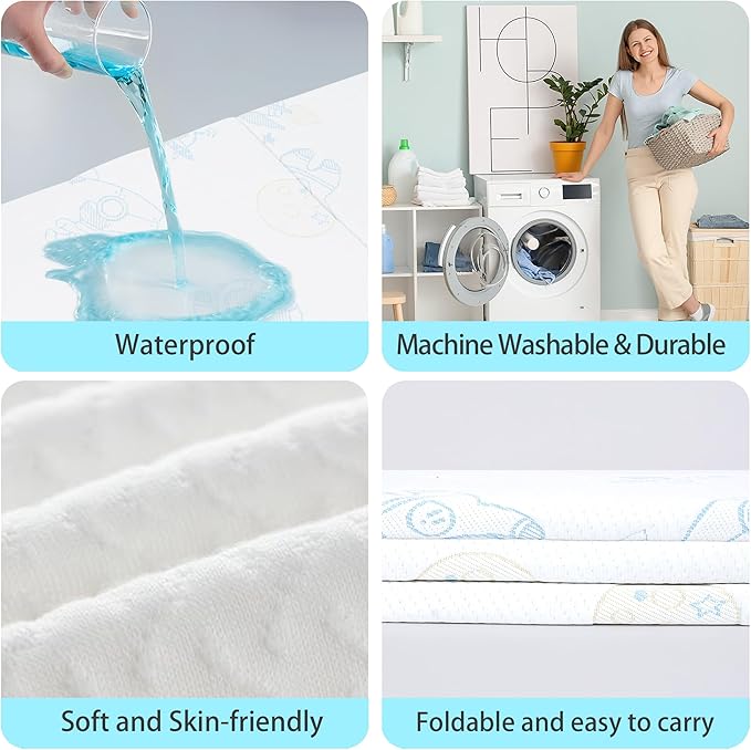 Pack and Play Mattress Pad, Trifold Portable Crib Pack N Play Mattresses, 38 * 26" Inch Jacquard Playpen Mattress for Travel Soft Breathable Play Yard Mattress with Washable Cover (Moon/Star-Trifold)