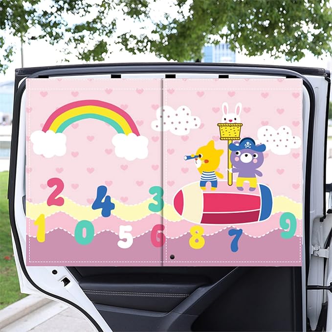 Car Sun Shade for Baby - EOHMAK Car Side Window Sun Shade Cover Upgrade Double Opening Car Interior Curtain Sun Blocker Blind (Pink Rainbow, 1 Pack)