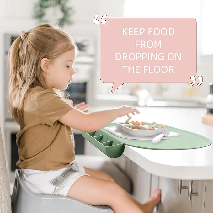 Silicone Placemat, Tablemats with Food Catching Pocket, Non-Slip Silicone Placemat for Restaurants Home Travel (Sage)