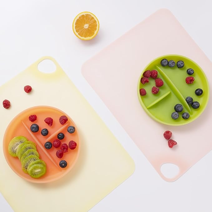 Olababy Fold N Go Silicone Placemat w Travel Case | Dishwasher Safe, BPA Free, Non-Slip, Waterproof | Mini Dining Mat for Infants, Babies, Toddlers and Kids (2, Kiwi/Blueberry)