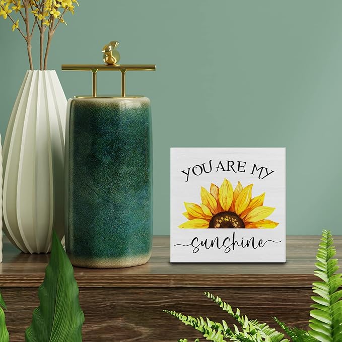 Country Sunflower Wood Box Sign Decor Desk Sign You are My Sunshine Sunflower Quote Wooden Box Block Sign Rustic Home Office Shelf Wall Decoration