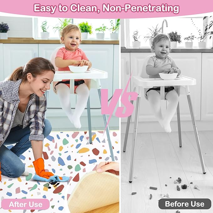 Basumee Splat Mat High Chair Mat Waterproof Baby Play Splat Mat for Under High Chair Food Catcher Highchair Mat for Floor Non Slip Bottom, White Speckle, 46x42 Inches