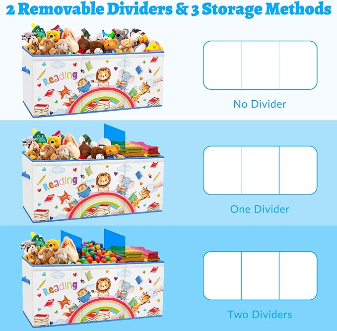decalsweet Kids Toy Box Storage Chest Collapsible Storage Bin with Lids Handles for Boys Girls Toddler, Large Kids Toy Organizer Box for Kidsroom Bedroom Playroom Nursery,37.7"x12.5"x15.7"