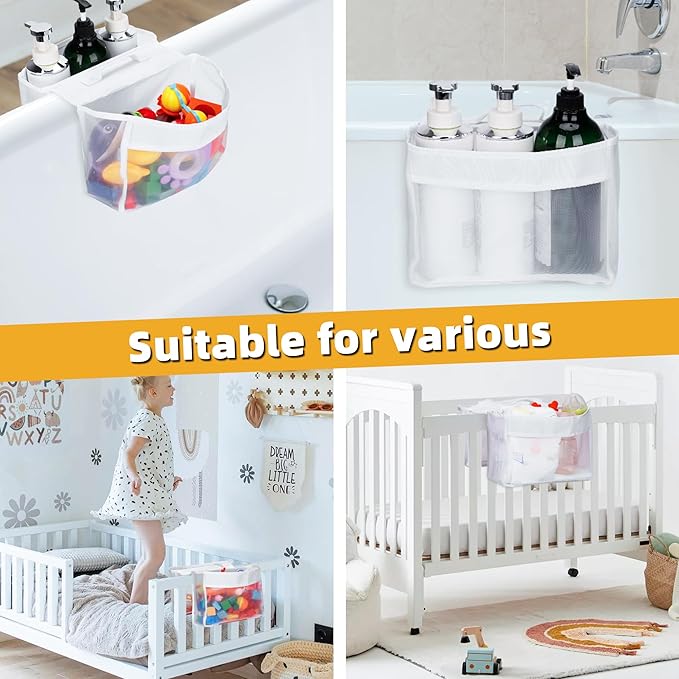 Bath Toy Storage, 2 Compartments Bathtub Toy Storage, Easy to Place, Mesh Material Bath Toy Holder Keeps Toys Dry and Breathable, Shower Toy Holder for Bathtub Developing Children's Storage Habits