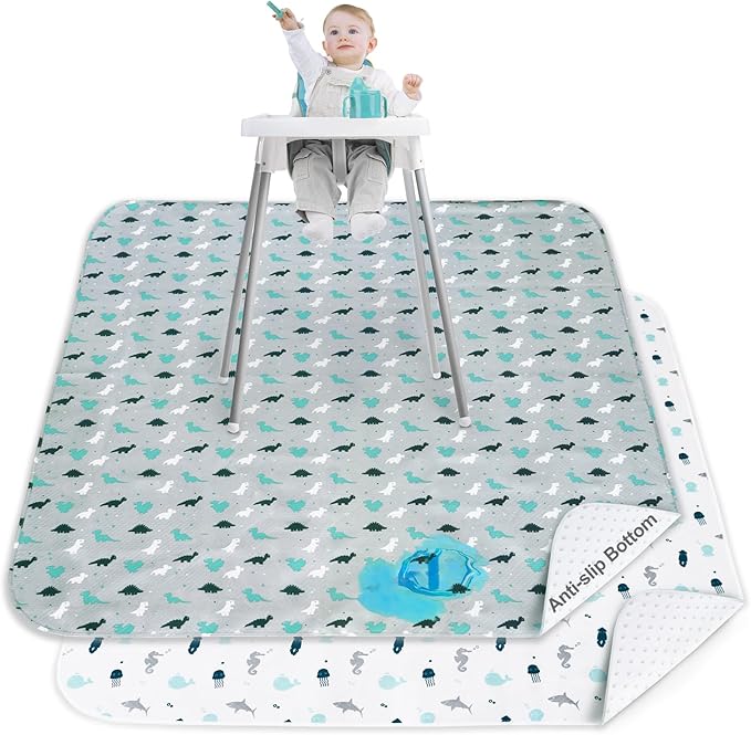 Splat Mat 2 Pack for Under High Chair & Arts & Eating Mess, Waterproof Baby Playtime Anti-Slip High Chair Mat for Floor or Table, Reusable & Portable Splash Mat for Under High Chair, 46" x 42"