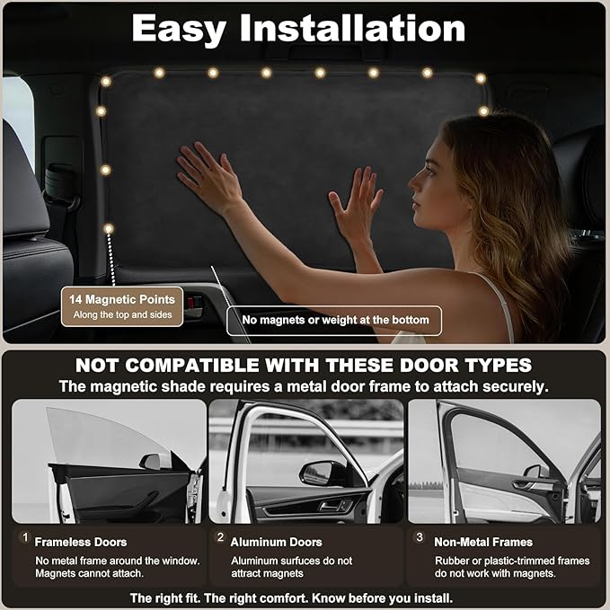 XCBYT Magnetic Car Window Shades Rear Side Windows 2PCS, 100% Blackout Privacy Curtains, Suede Car Window Covers for Baby, Passengers, Camping, Breastfeeding & Travel Rest