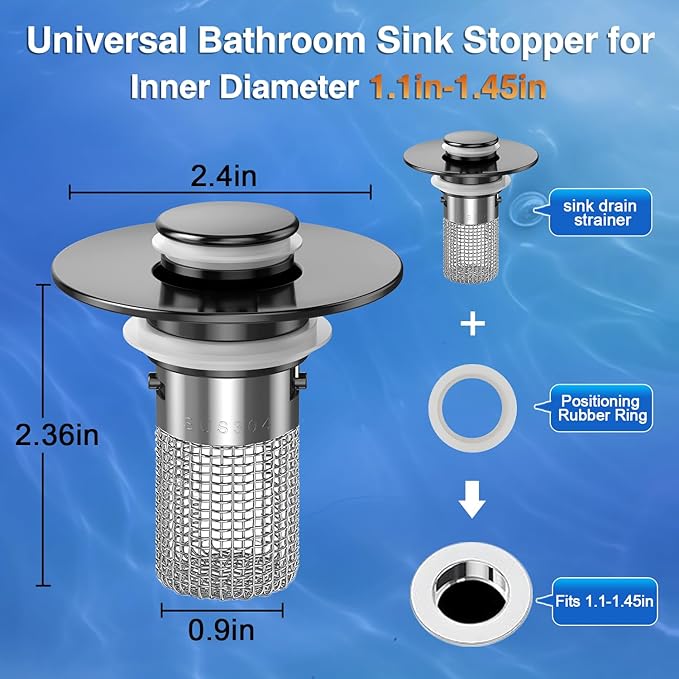 Sink Stopper Hair Catcher,(2PCS) Pop-up Sink Drain Strainer with Removable Stainless Steel Strainer Basket Hair Catcher, Bathroom Sink Strainer for Bathroom Sink Stopper Replacement