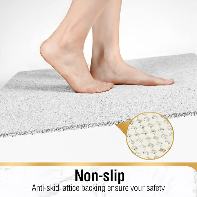 HITSLAM Non Slip Bathtub Mat 40 x 16 Inch, Extra Long Bath Mat for Tub, Soft PVC Loofah Shower Floor Mat with Drain, Quick Drying Bathroom Tub Mat for Wet Area, Without Suction Cup, White