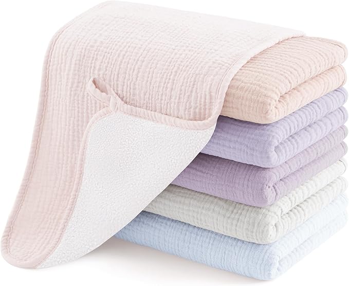 Susurration Muslin Burp Cloths, Soft Baby Burping Cloths for Unisex Boys and Girls, Newborn Essentials Large Extra Absorbent Washcloths, 20x10in, 6 Pack