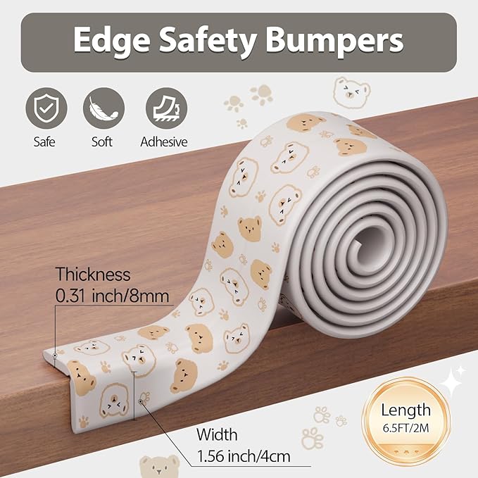 Edge Protector for Baby Proofing 6.5ft Heavy-Duty Soft Rubber Foam Furniture Edge Bumper Guards Cute Furniture Corner Edge Safety Bumpers Desk Edge Cushion for Kids