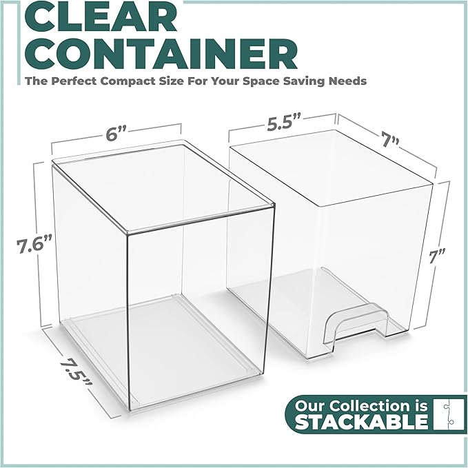 Sorbus Stackable Acrylic Storage Drawers, 2 Pack Clear Plastic Organizer Bins for Baby Bottles, Makeup, Bathroom, Vanity & Kitchen Countertop Organization, Pull-Out Drawer Design for Cabinets & Pantry