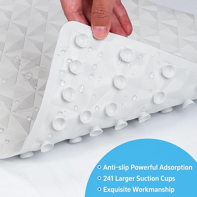 WRISIN Non Slip Bathtub Mat for Bath Tub Shower Safety - Natural Rubber Mat with Suction Cups ＆ Drain Holes - BPA/PVC Free Large Bathroom Mat - Machine Washable - Unique Diamond Pattern - 17 × 35 Inch
