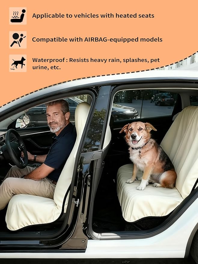 Universal Car Seat Cover Towel, Waterproof Washable Sweat Protection for Front Bucket Seats, Non-Slip Fit, Fits Cars SUVs Trucks, Ideal for Gym, Kids, Pets, Outdoor Sports, Travel (Beige, 2 Pack)