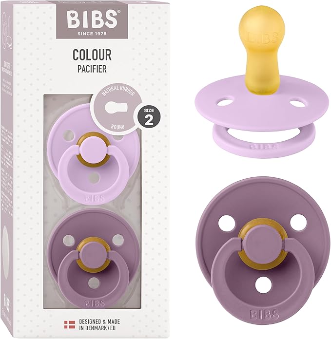 Bibs Colour Pacifier 2-Pack | BPA Free Soother, Round Nipple. Natural Rubber Latex,