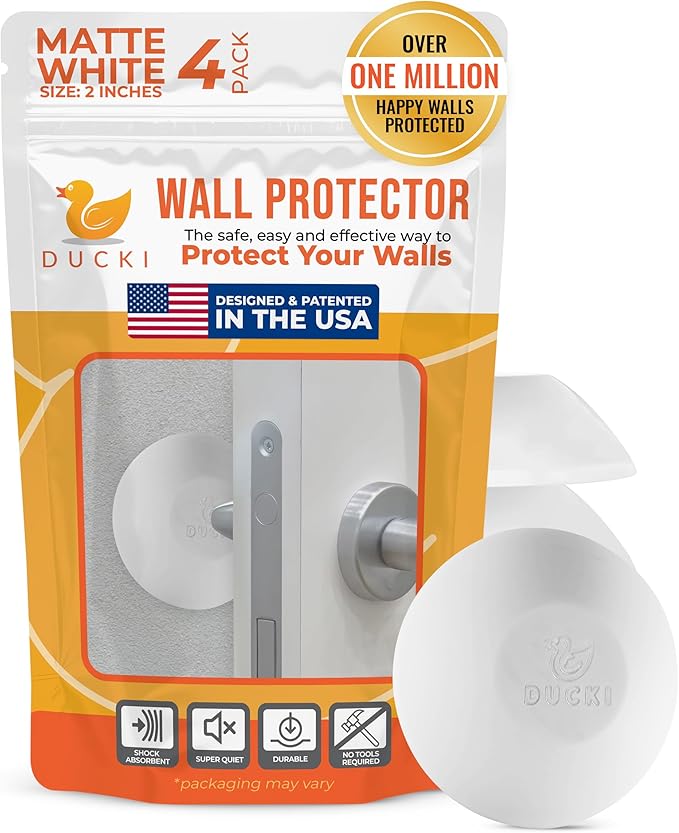 Ducki Wall Protectors - 4 Matte White- Self Adhesive, Reusable Solution for Stopping Wall Damage & Noise from Doors,Refrigerator & More in Your Home or Office -Durable, Shock Absorbent & Discreet