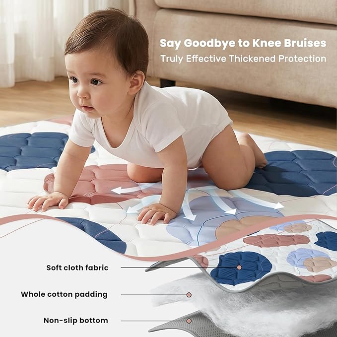 UBRAVOO Baby Play Mats for Floor, Crawling Playpen Mat, Thicken Soft Cushioning Padding Foam Playmate for Baby and Toddlers Infants, Non-Slip & Machine Washable (71" X 59", Color Blocks)